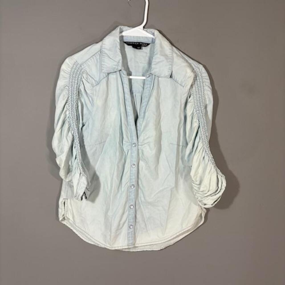Veronica Beard Jeans Shirt Womens 6 Blue Chambray Snap Button Up 3/4 Sleeve
